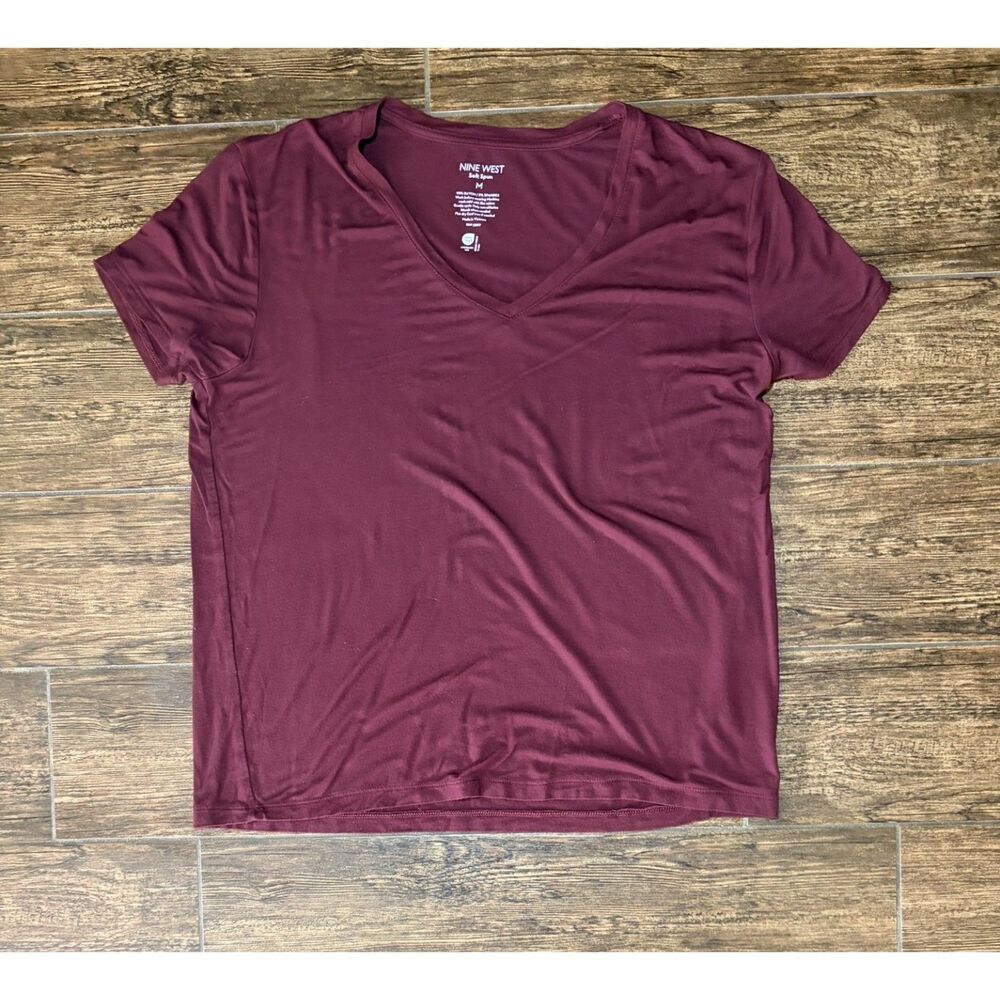 Nine West Soft Spun Maroon V-Neck Tee - M